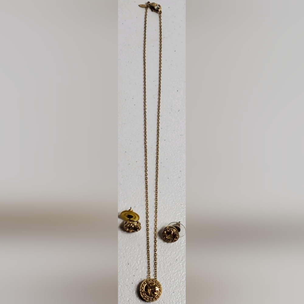 Vintage Avon Golden Stone Necklace& Matching Earrings
